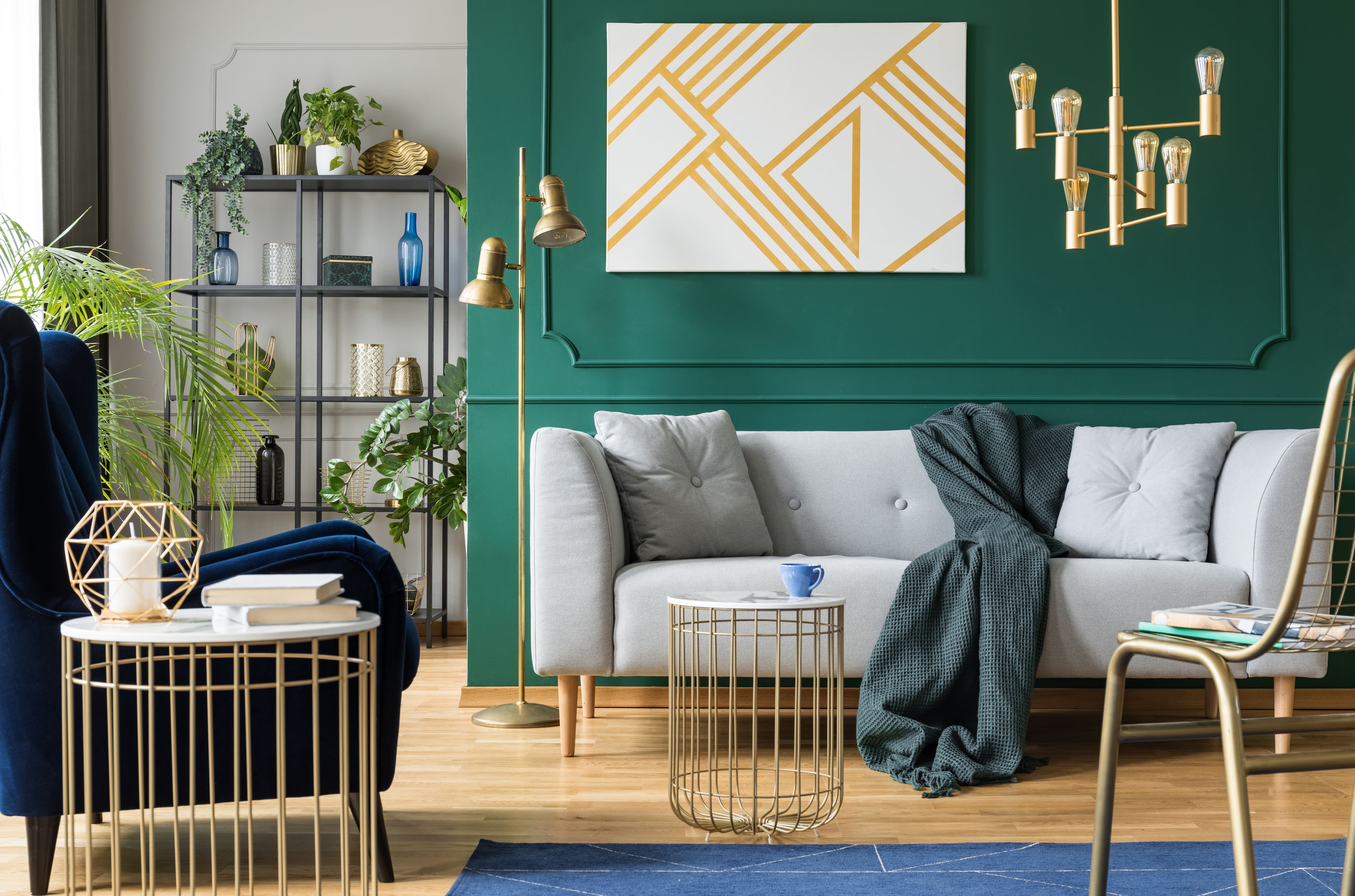 Emerald green painted living room