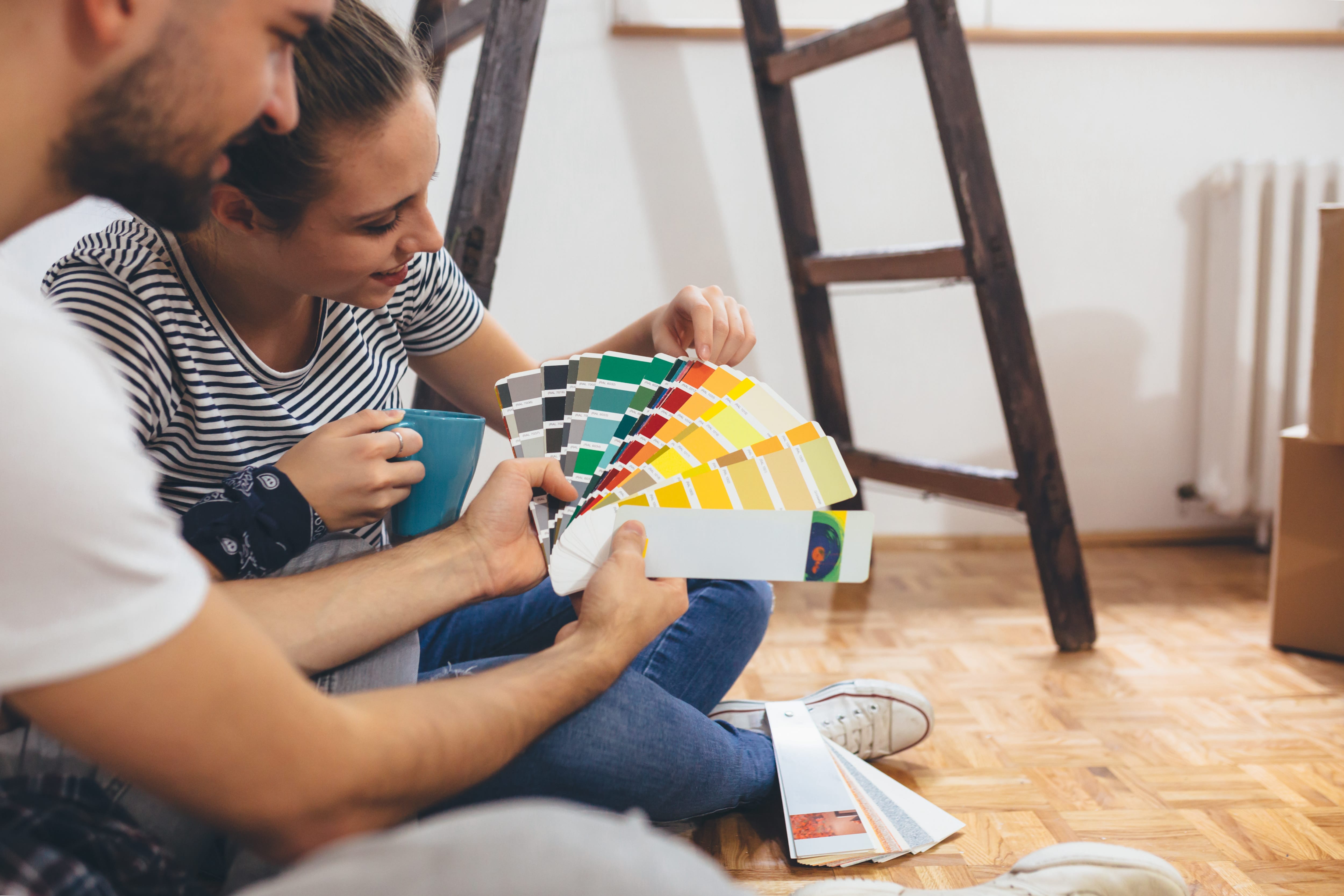 Couple picking out paint colors