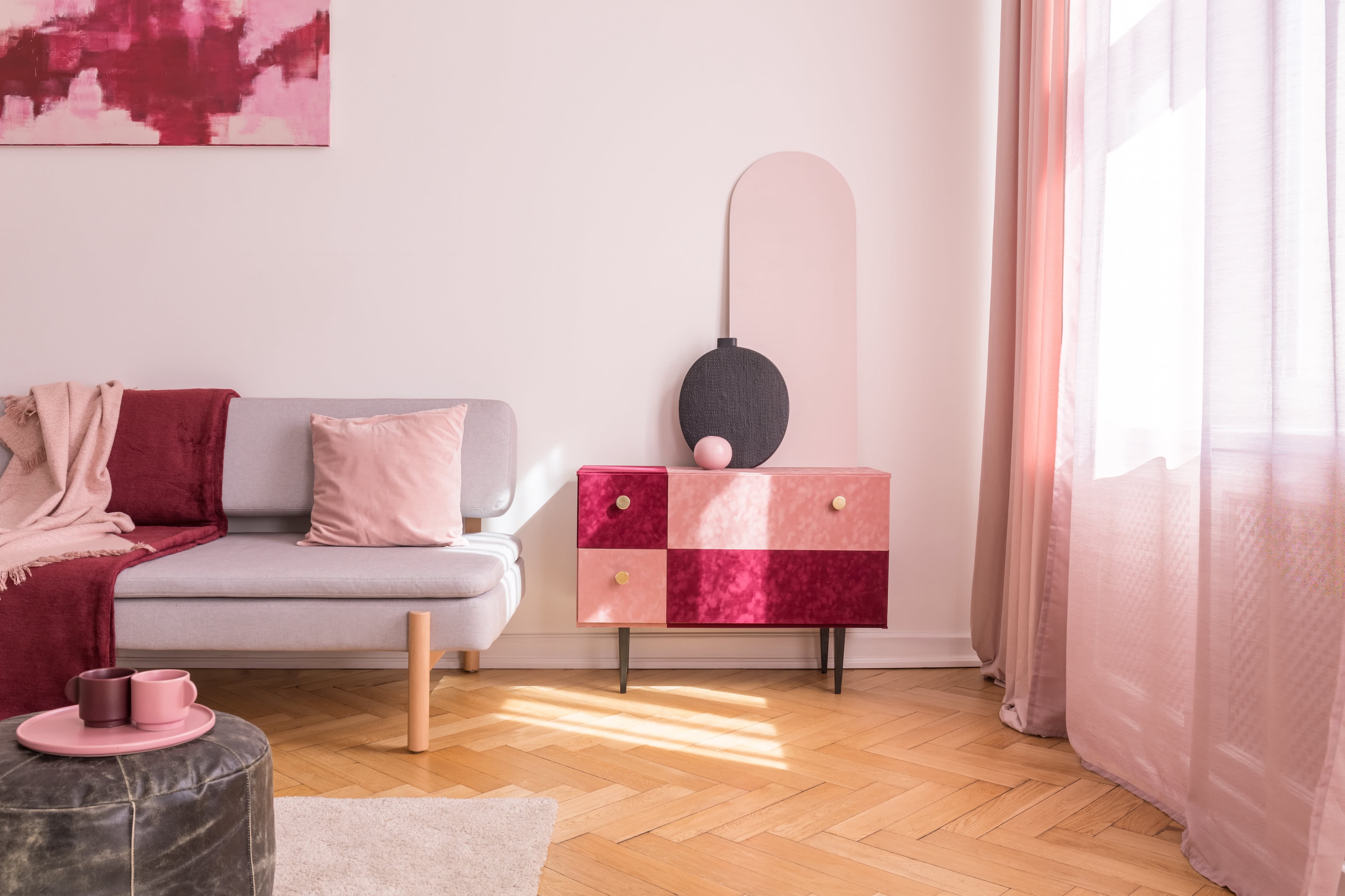 Pastel pink living room