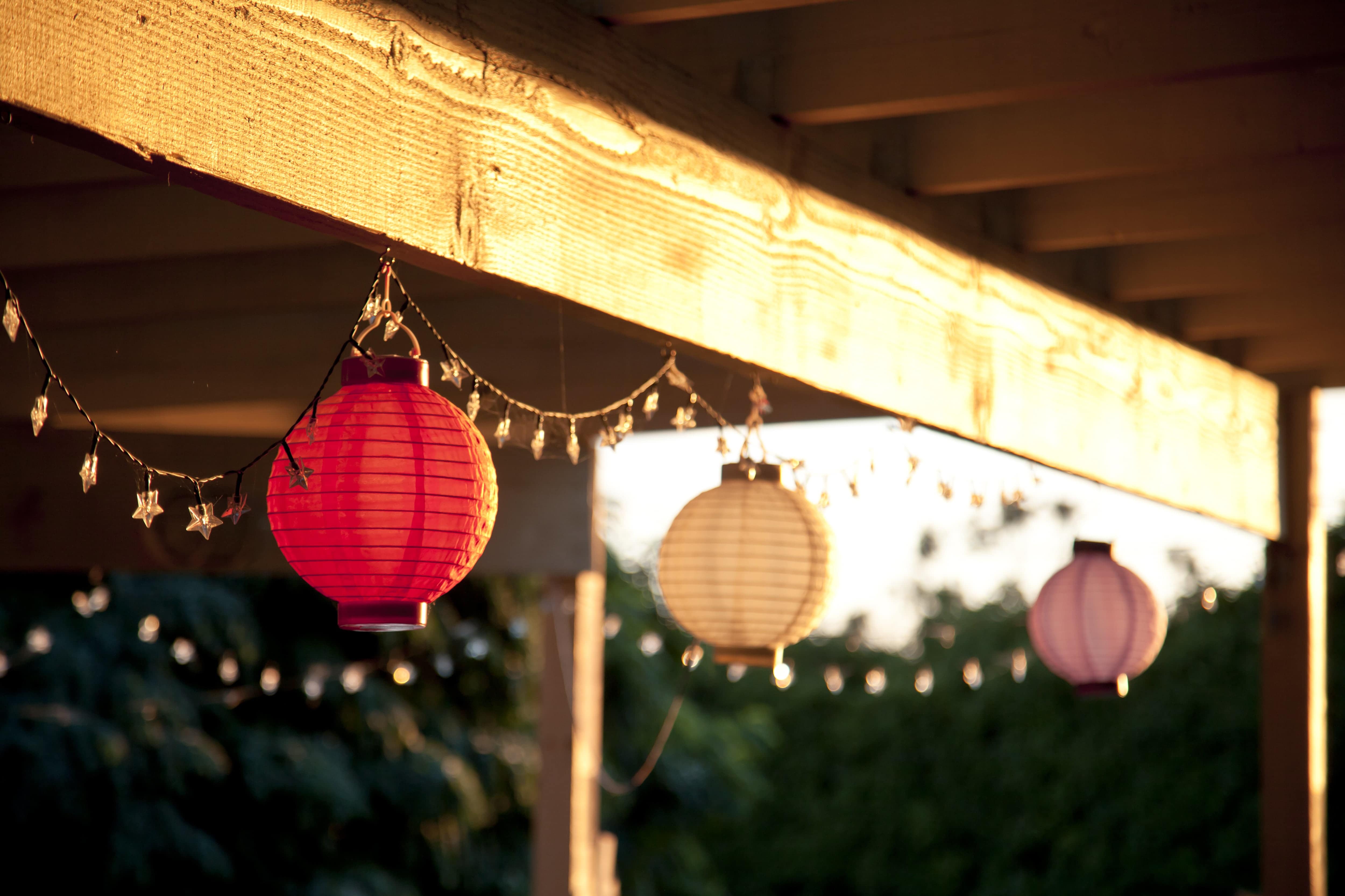 Paper lanterns hung from deck
