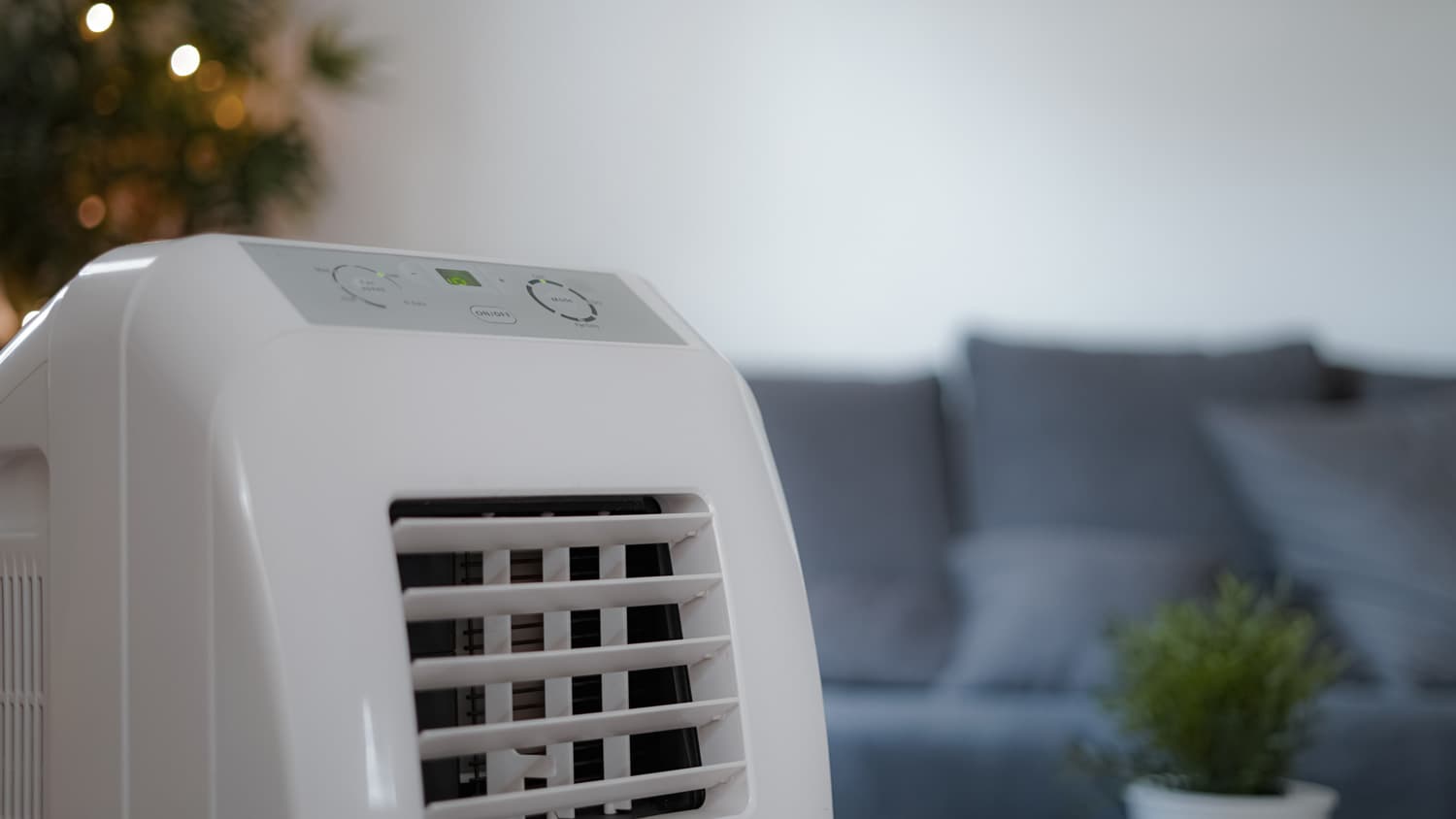 A portable air conditioner in a living room