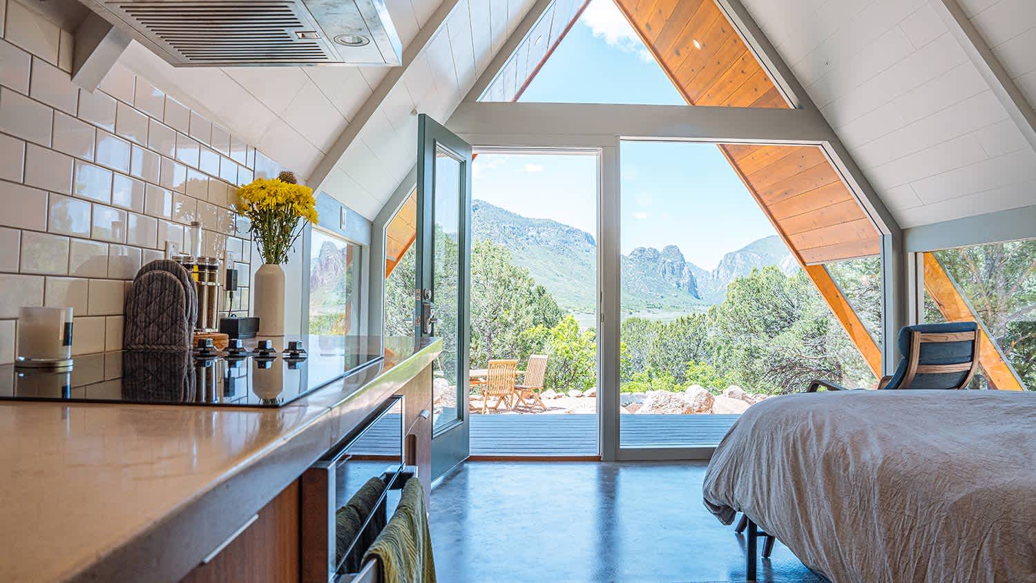 wide angle shot of interior tiny home