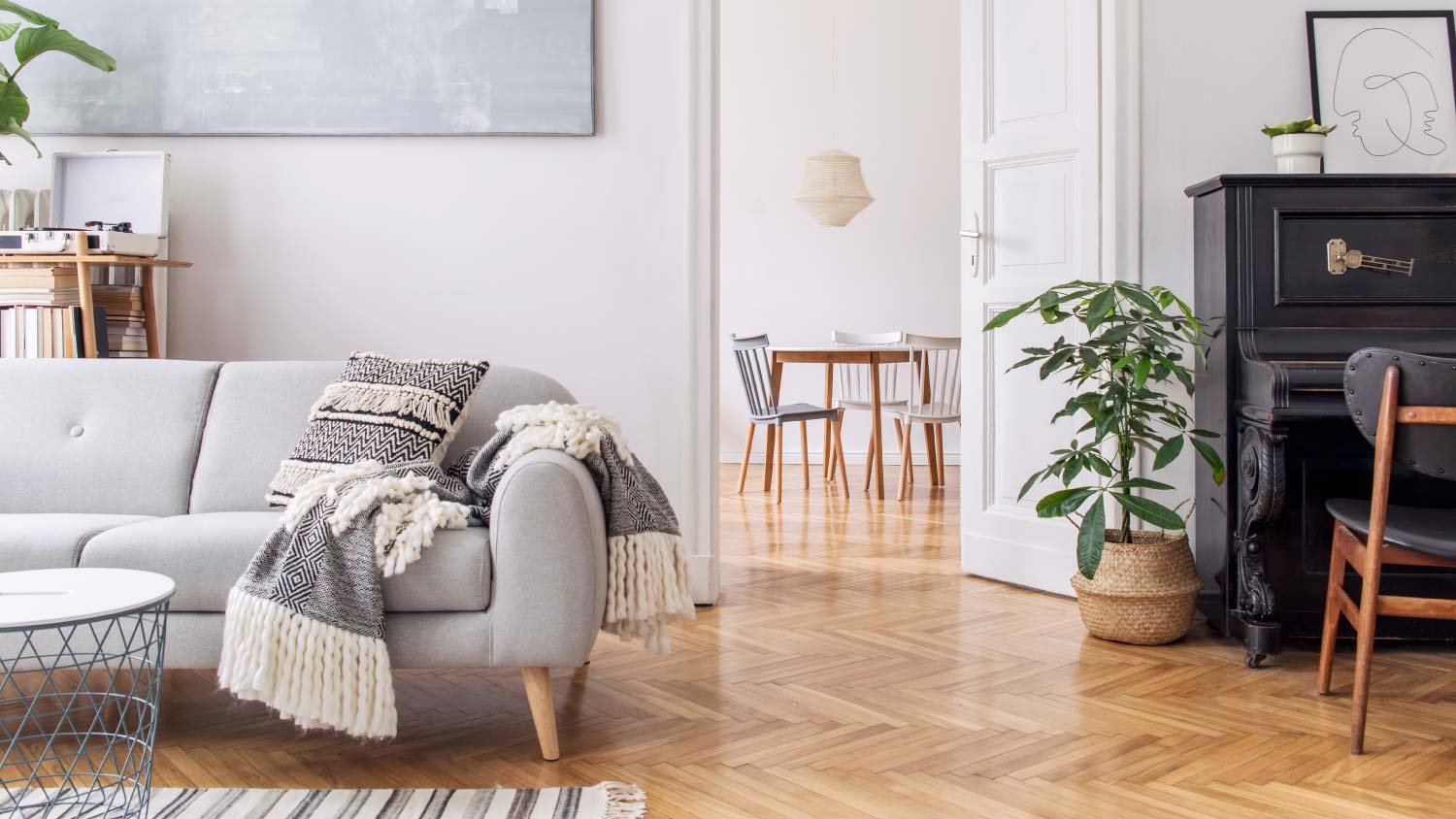 simple living room with black accents