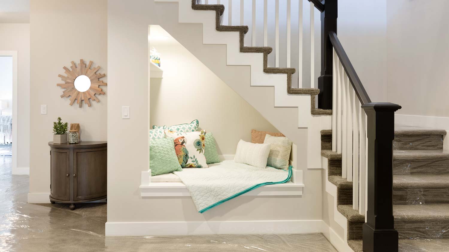sitting nook under the stairs