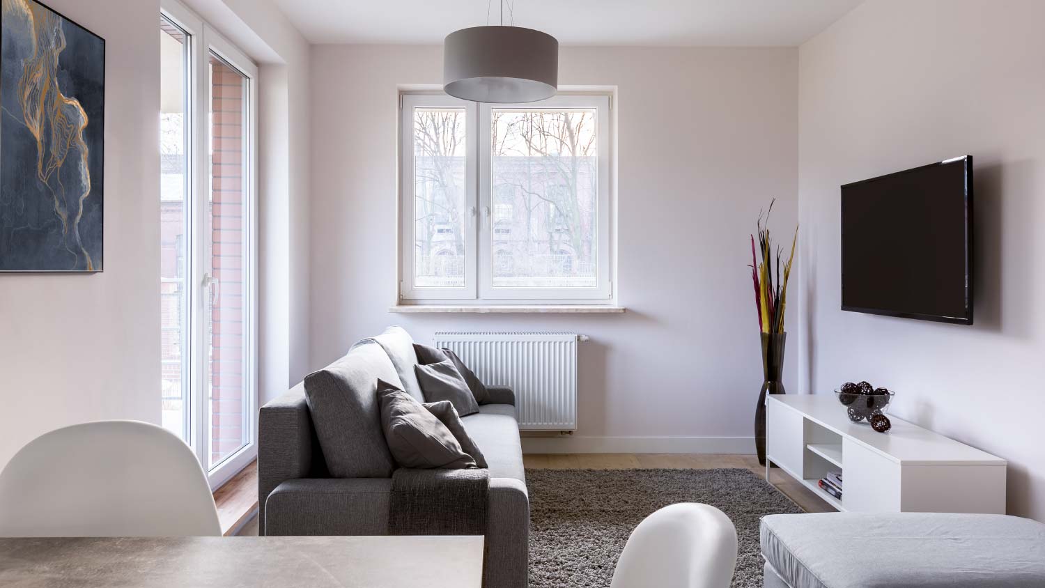 small living room with gray furniture