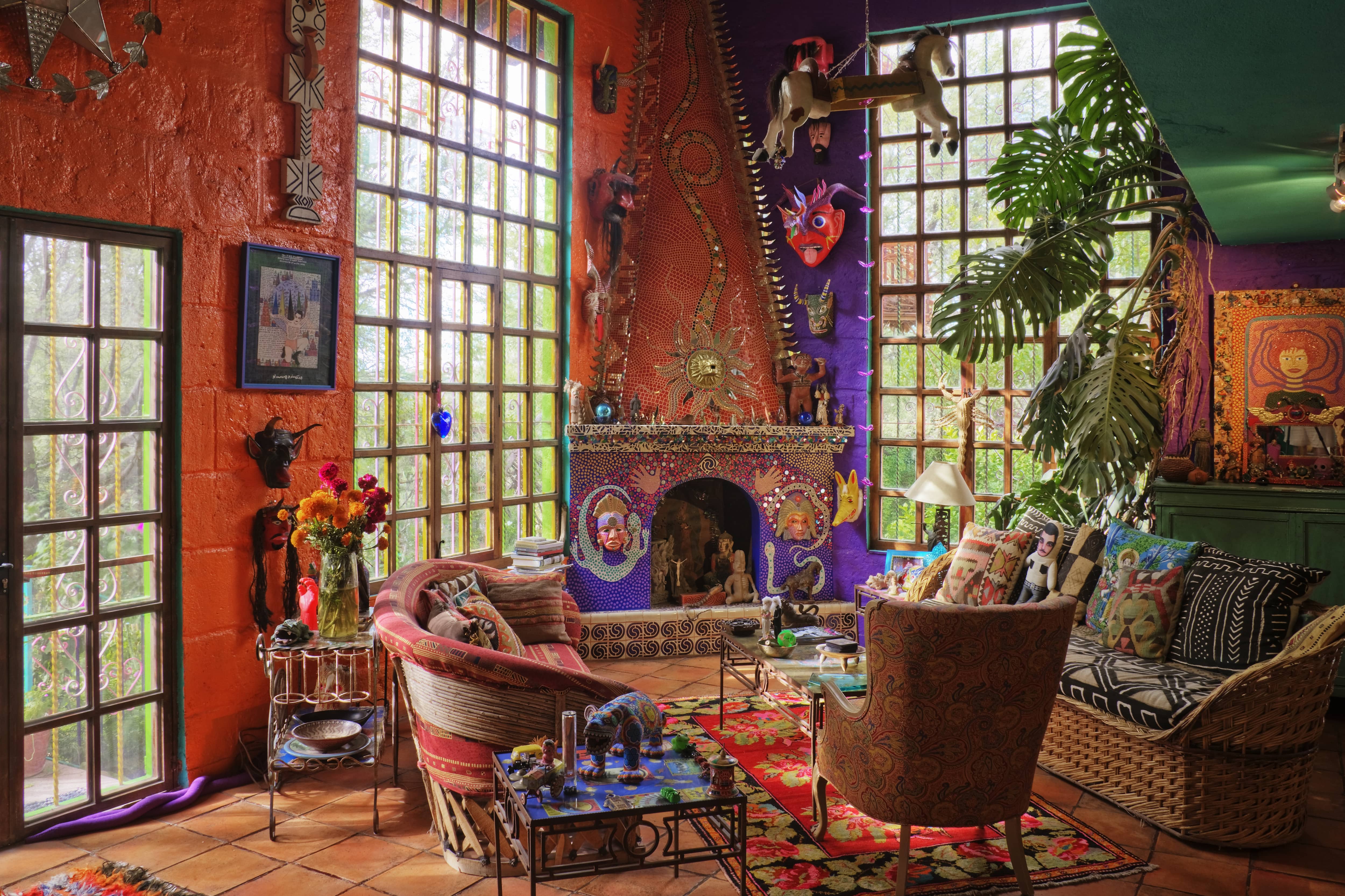 A room filled with vibrant patterns and objects