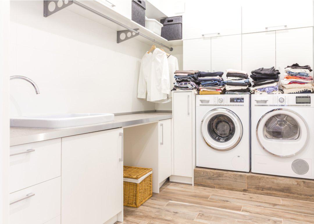 A bright and white laundry room