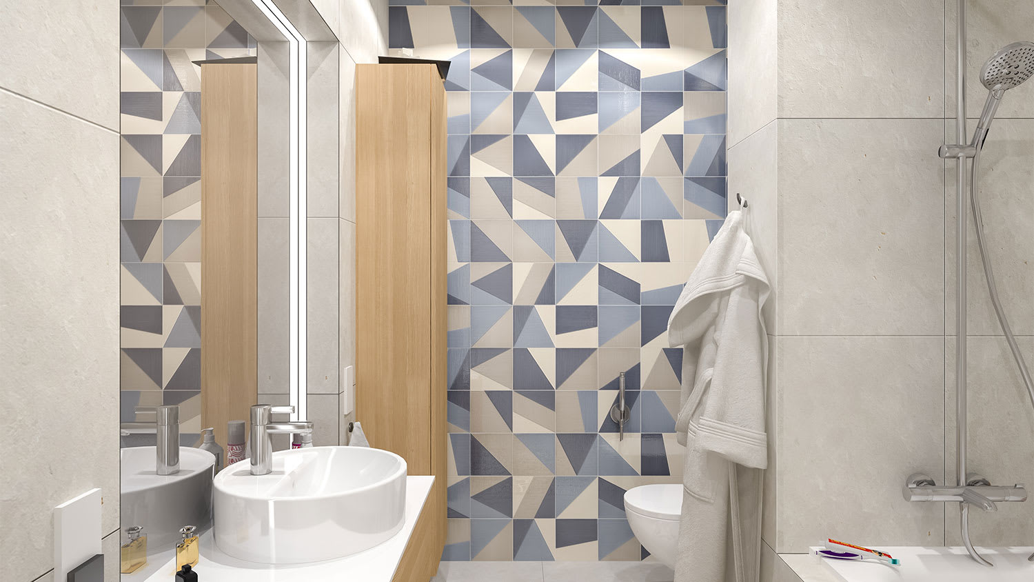 A light geometric bathroom