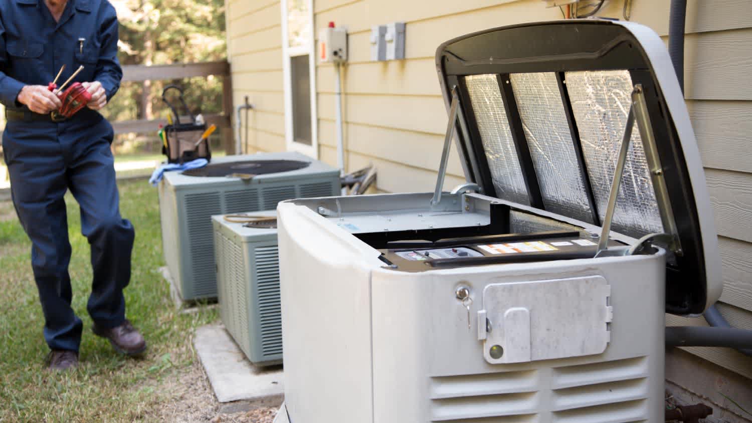 Technician services outside AC units and generator