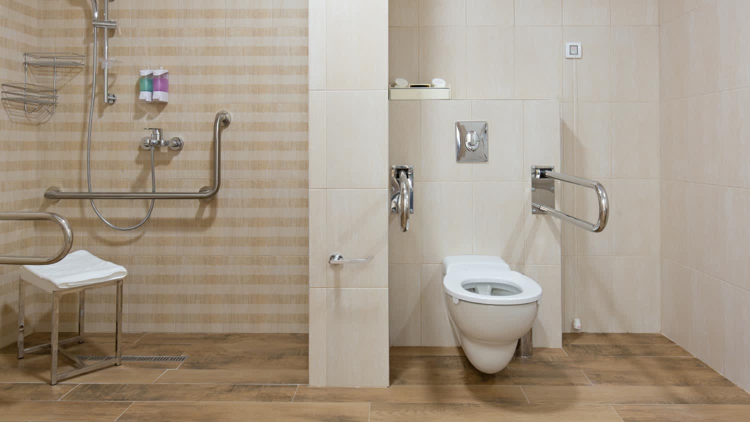 Interior of a bathroom for handicapped people