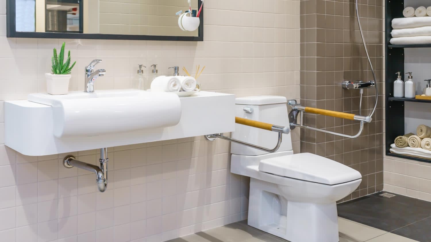 Interior of bathroom for the elderly people