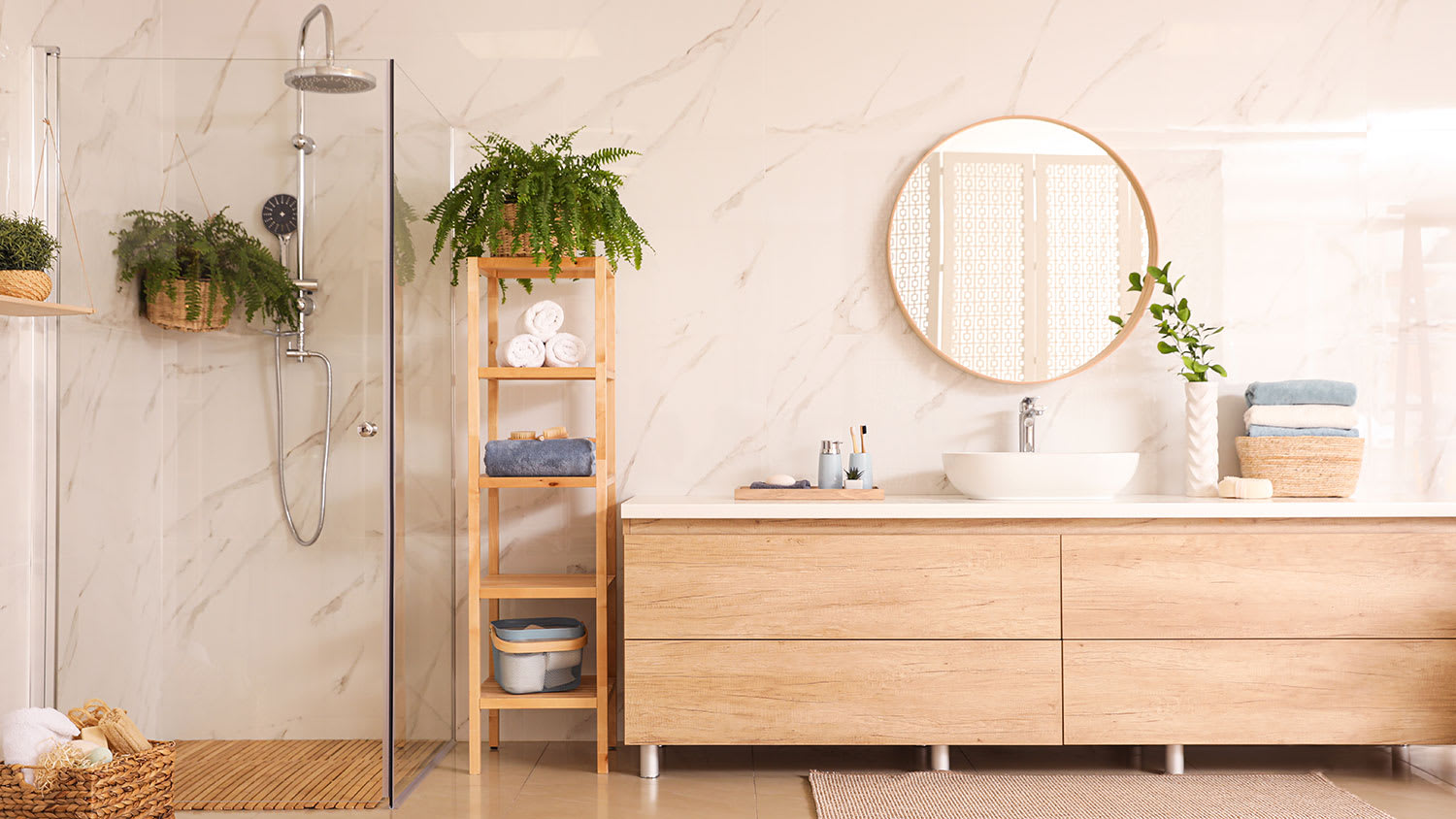 Bathroom with glass shower stall