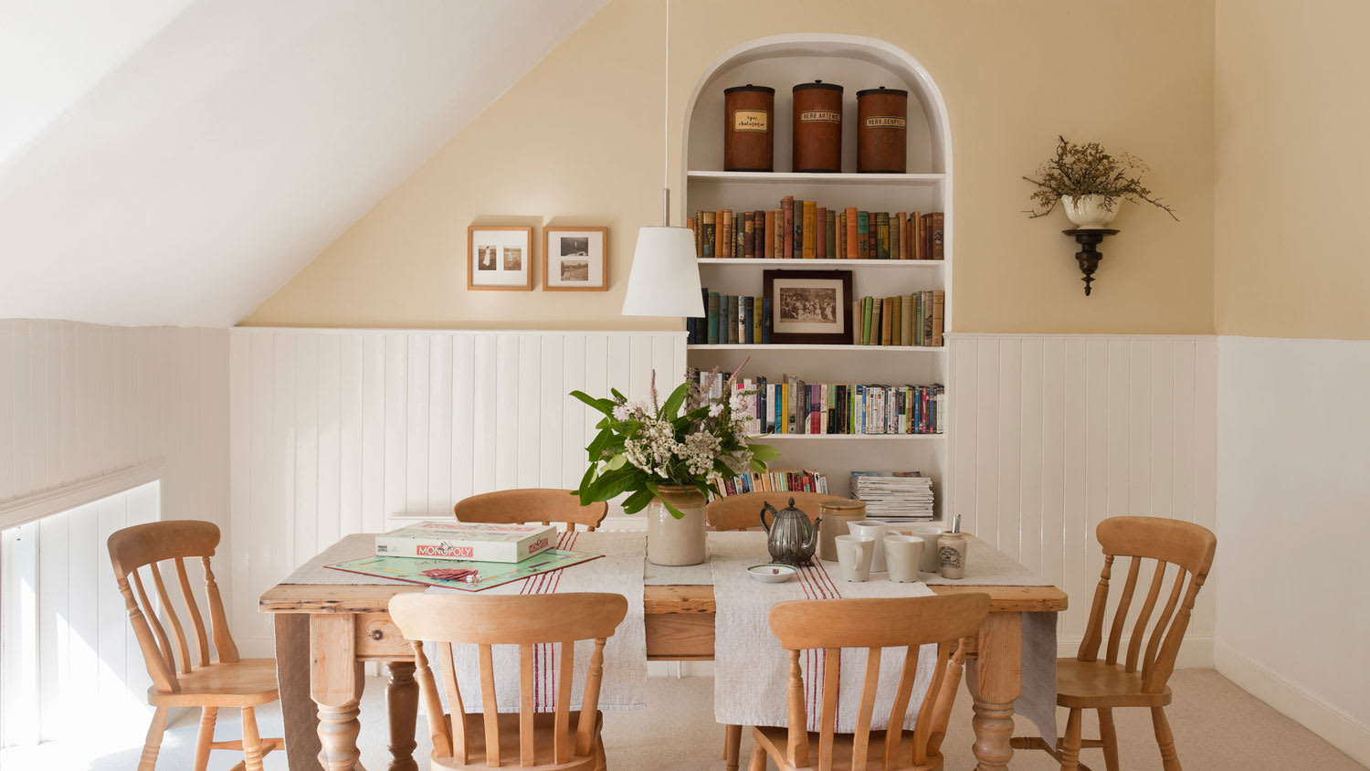 The dining area of a cottage style house