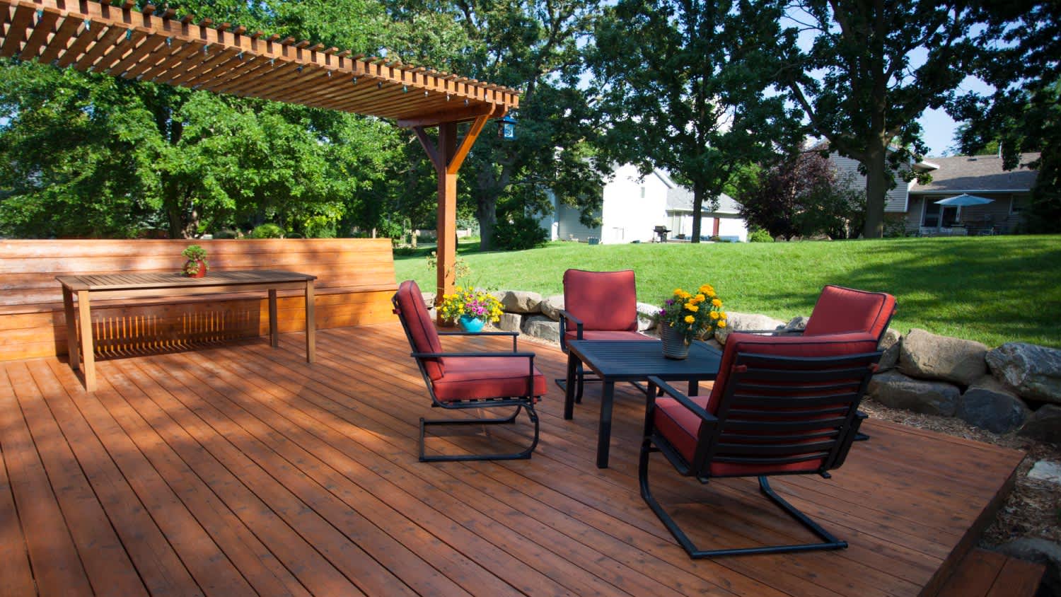 Backyard deck and pergola landscaping