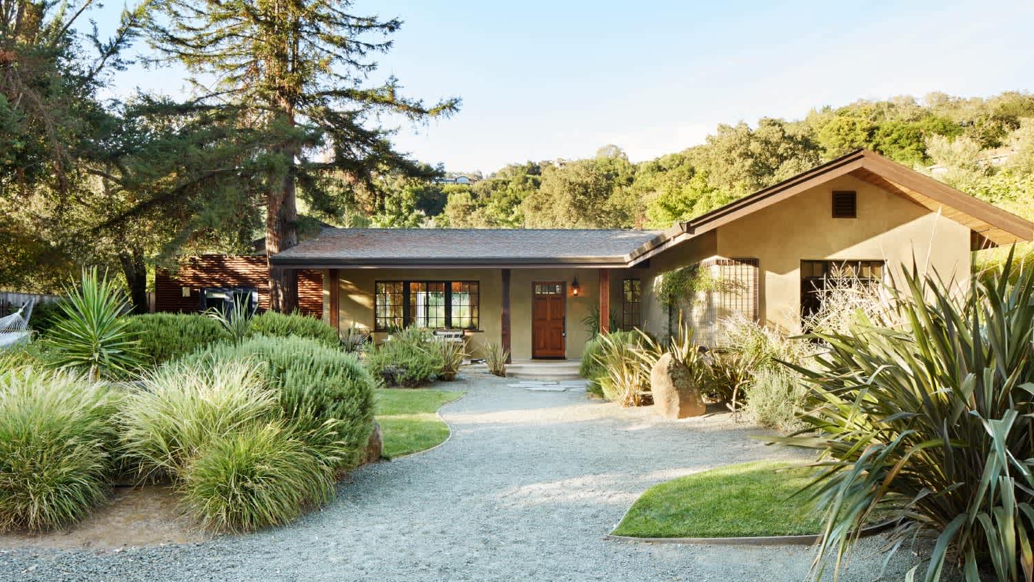 Front of a home and yard in California