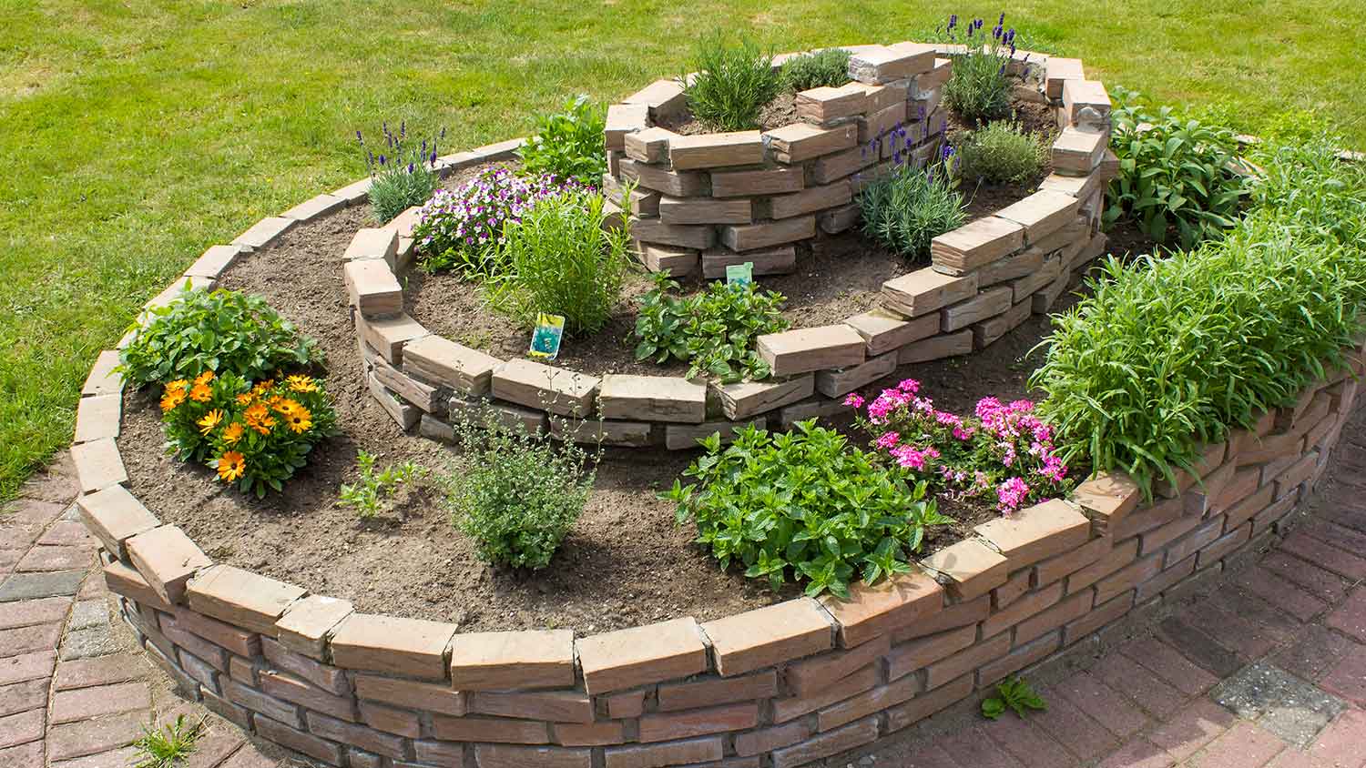 Spiral garden with bricks