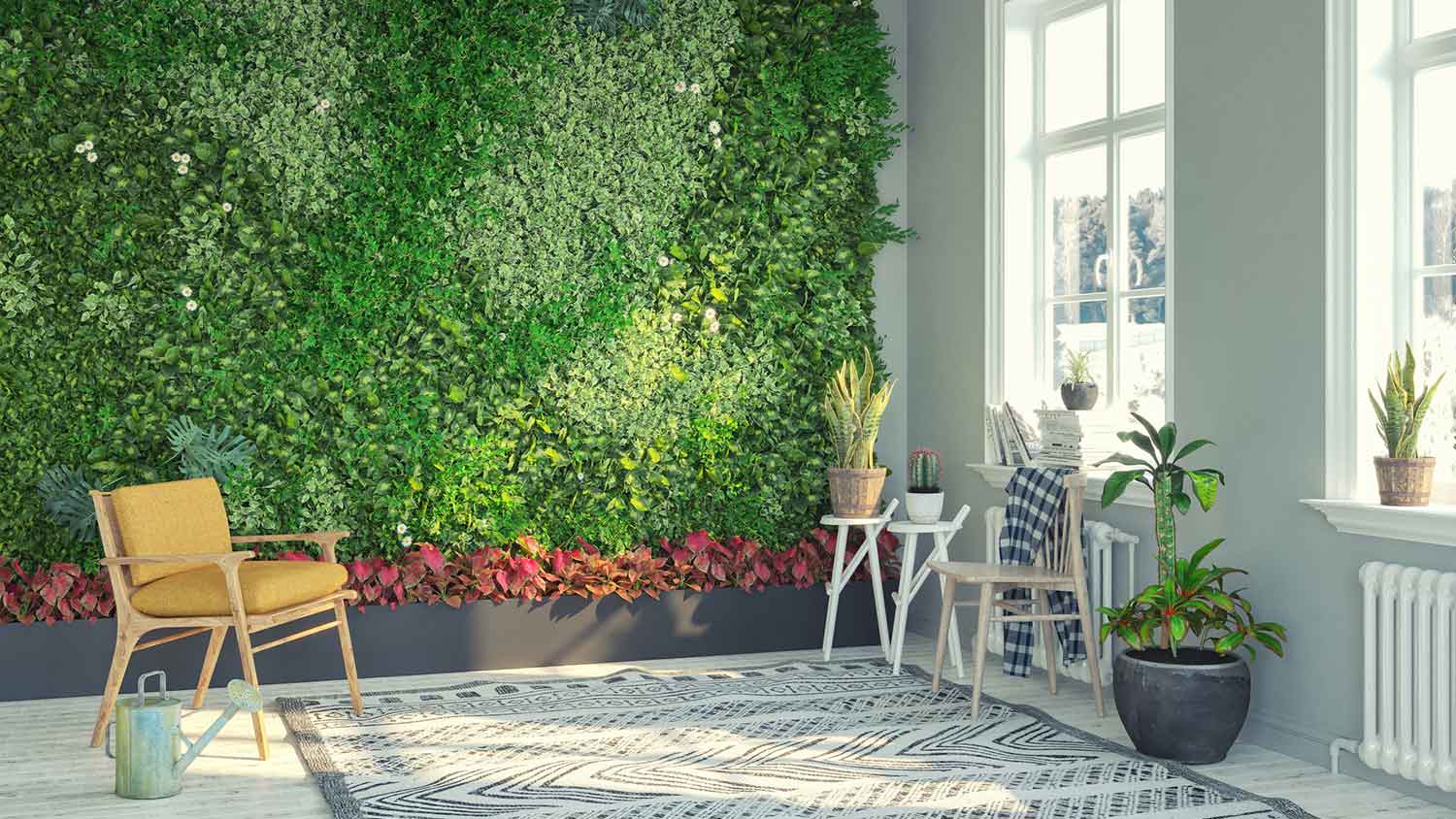 An interior vertical garden wall