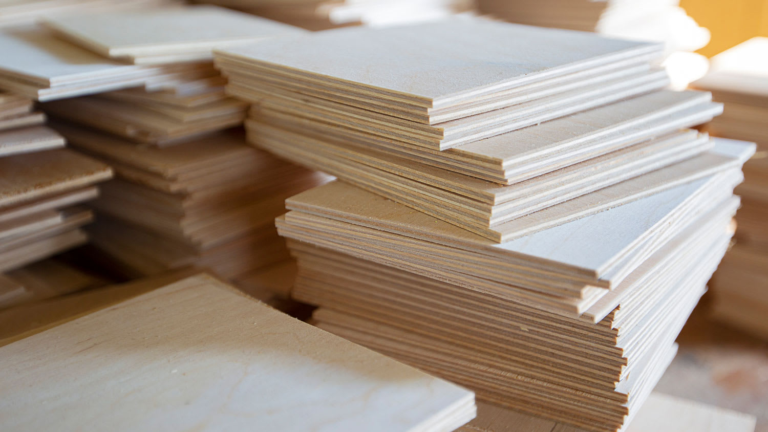 A stacked pile of plywood