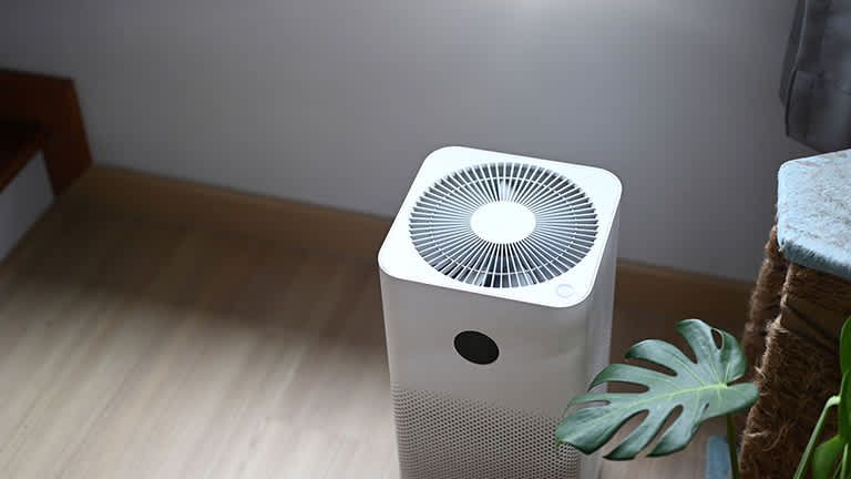 Portable air purifier in living room