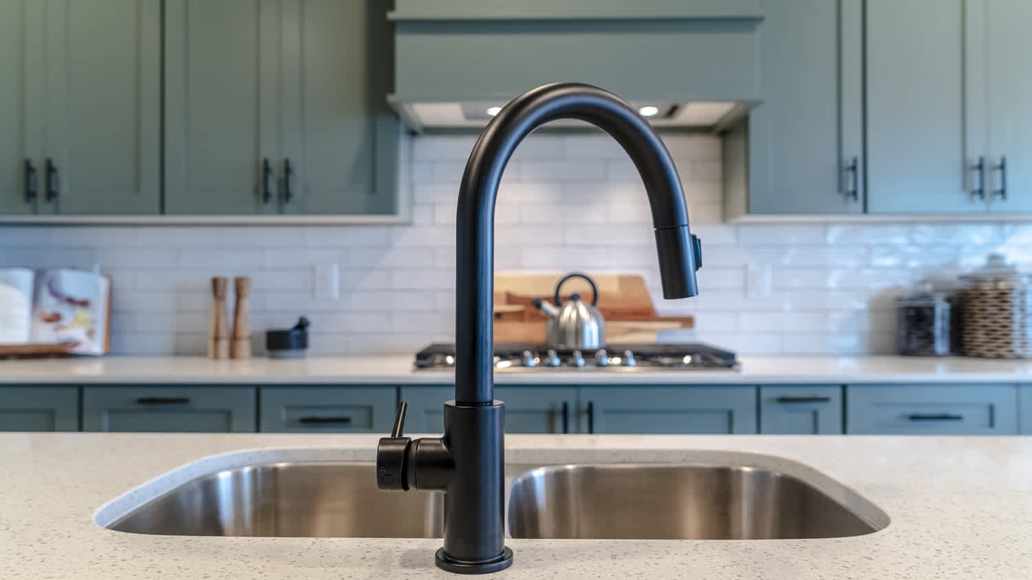 Undermount sink on white marble countertops