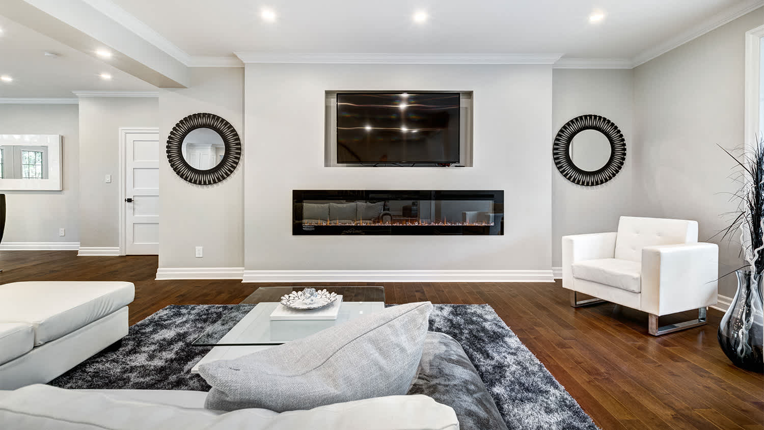 white and grey furnished basement