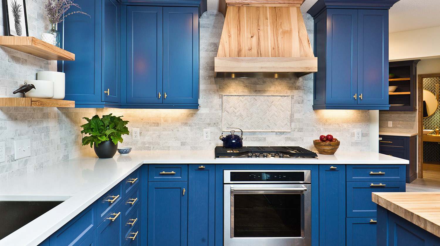Remodeled Contemporary Kitchen with blue cabinets