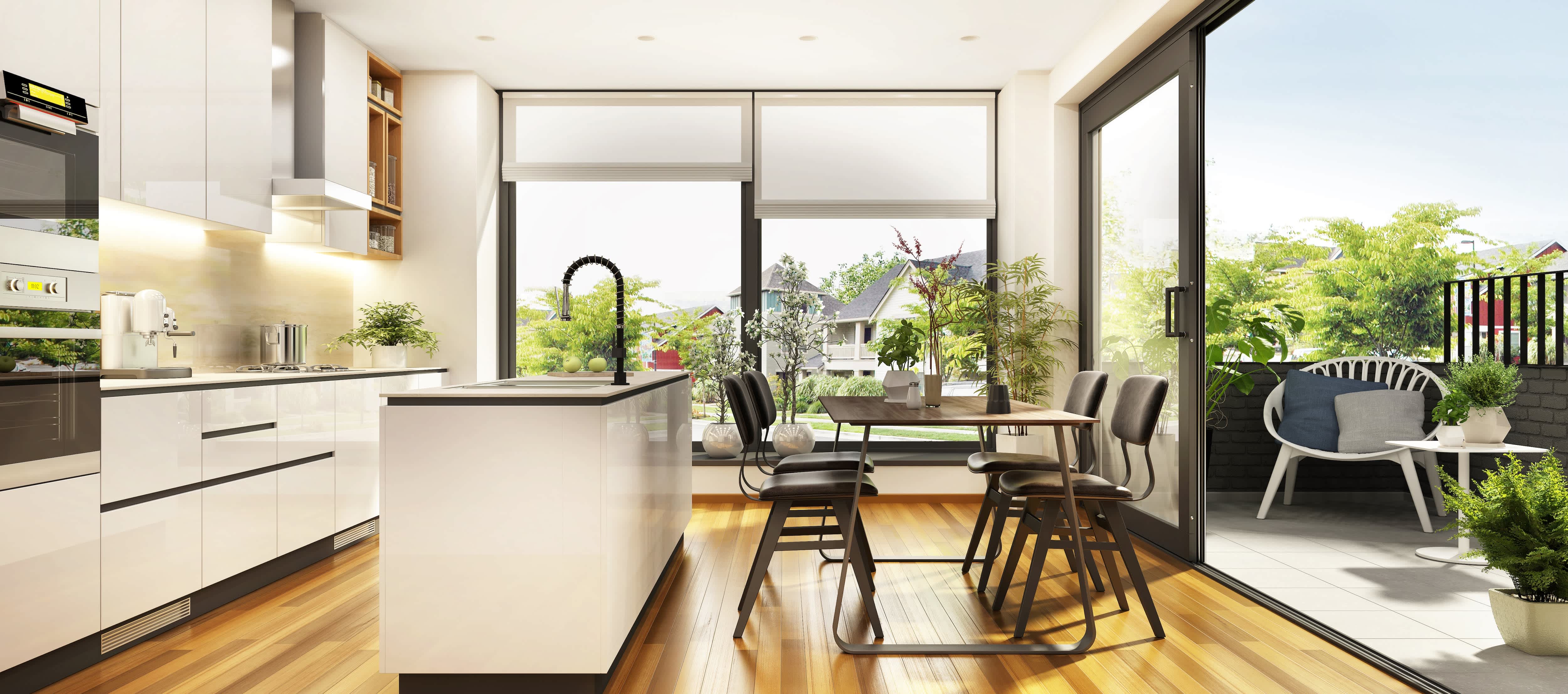 Open-concept kitchen with island in the middle