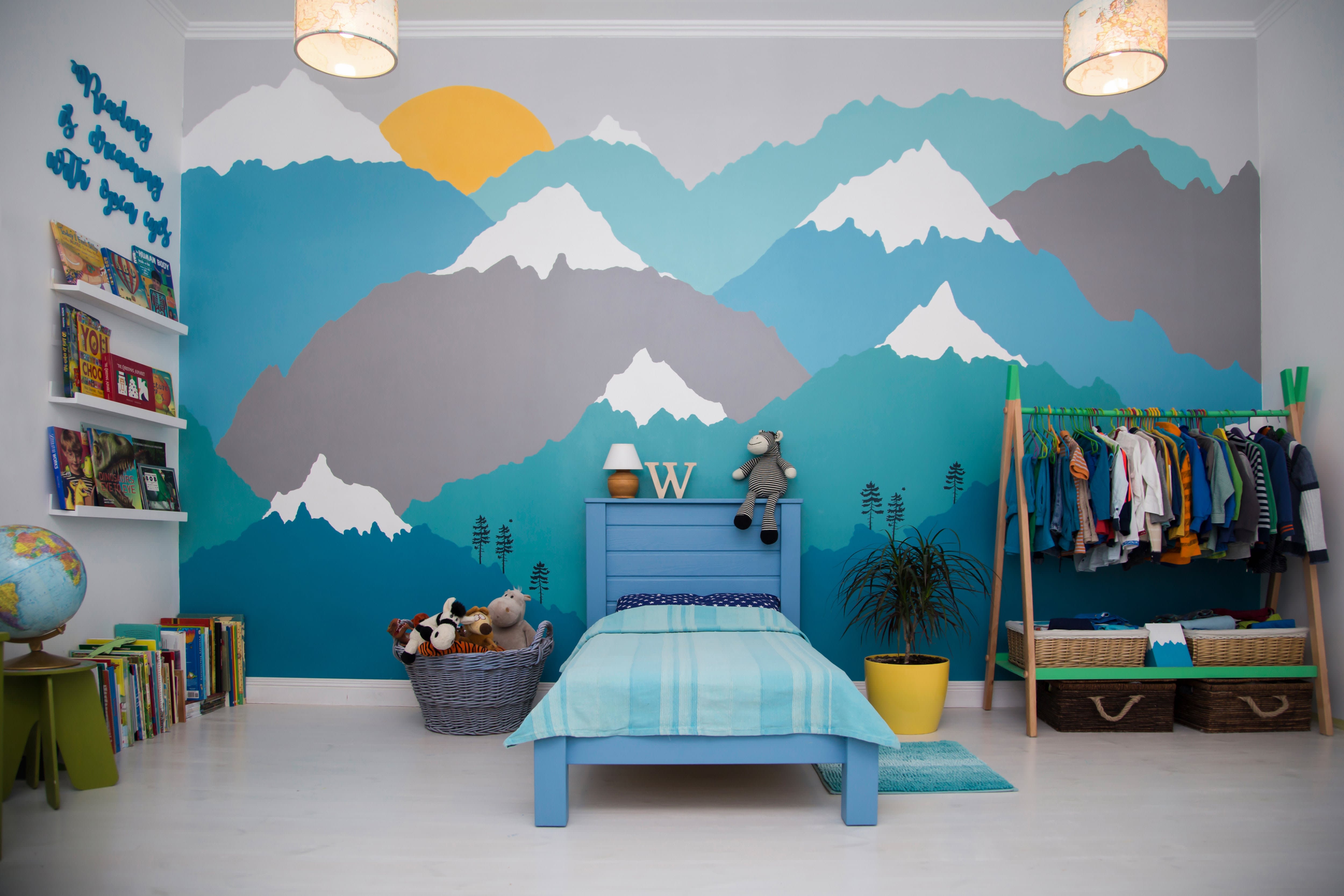 Accent wall mural in kids’ room