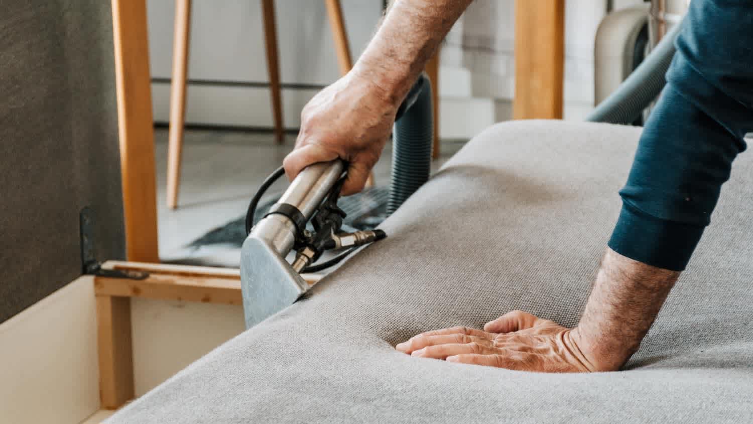 A close up of a professional upholstery cleaning service