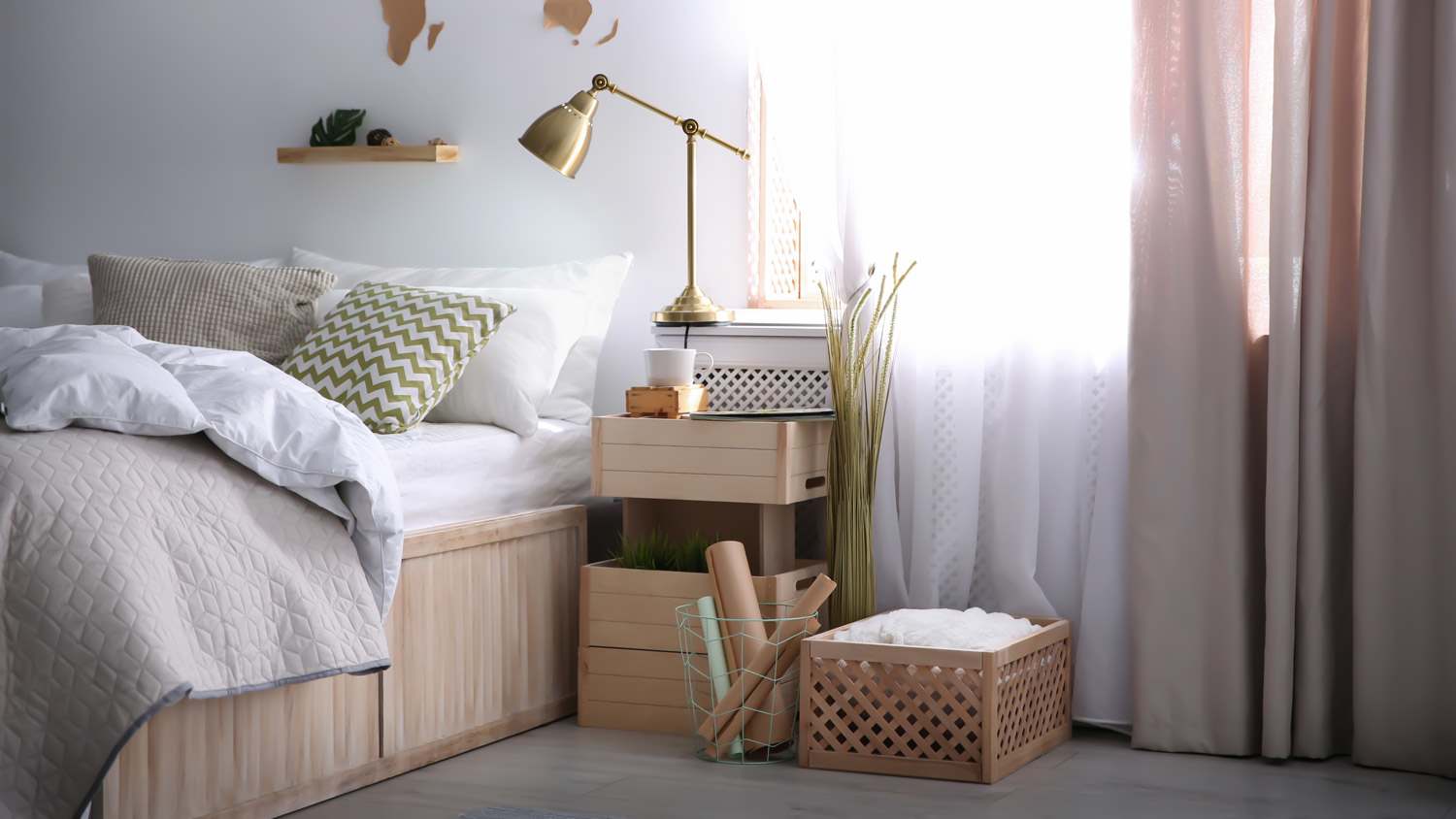 An eco style bedroom with under bed storage