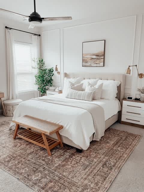 picture frame molding accent wall in bedroom