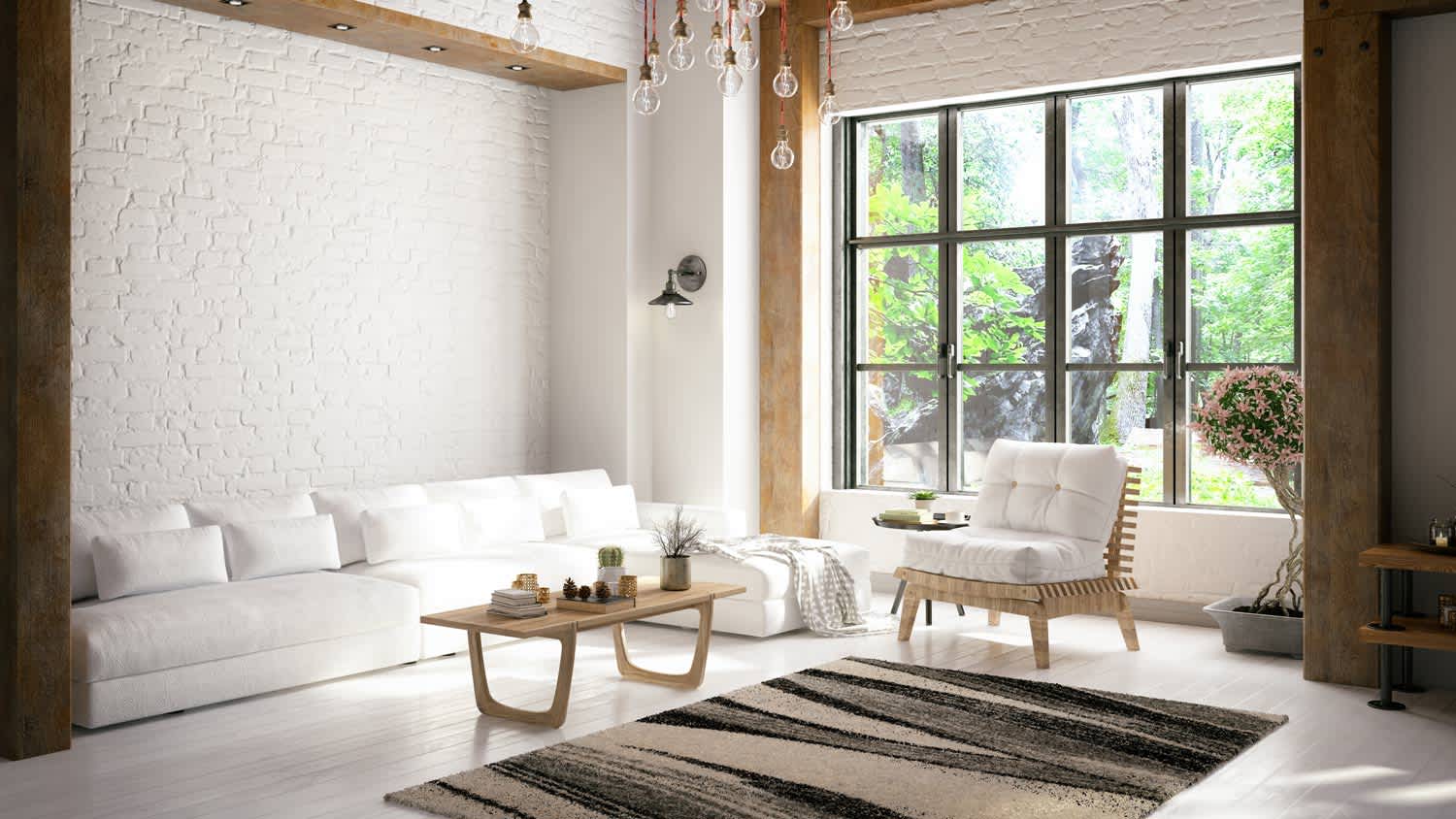 A cozy living room in a loft