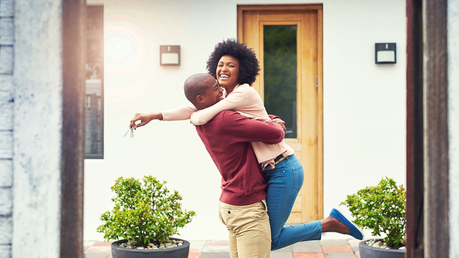 Couple outside home