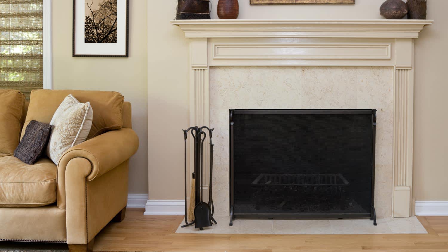 A marble fireplace at home