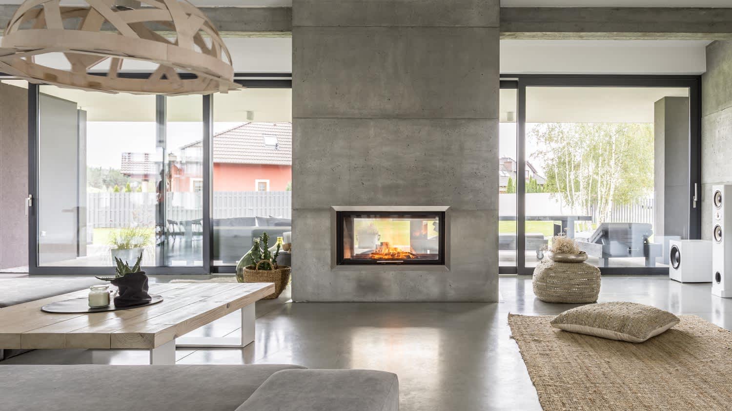 A spacious villa with cement wall