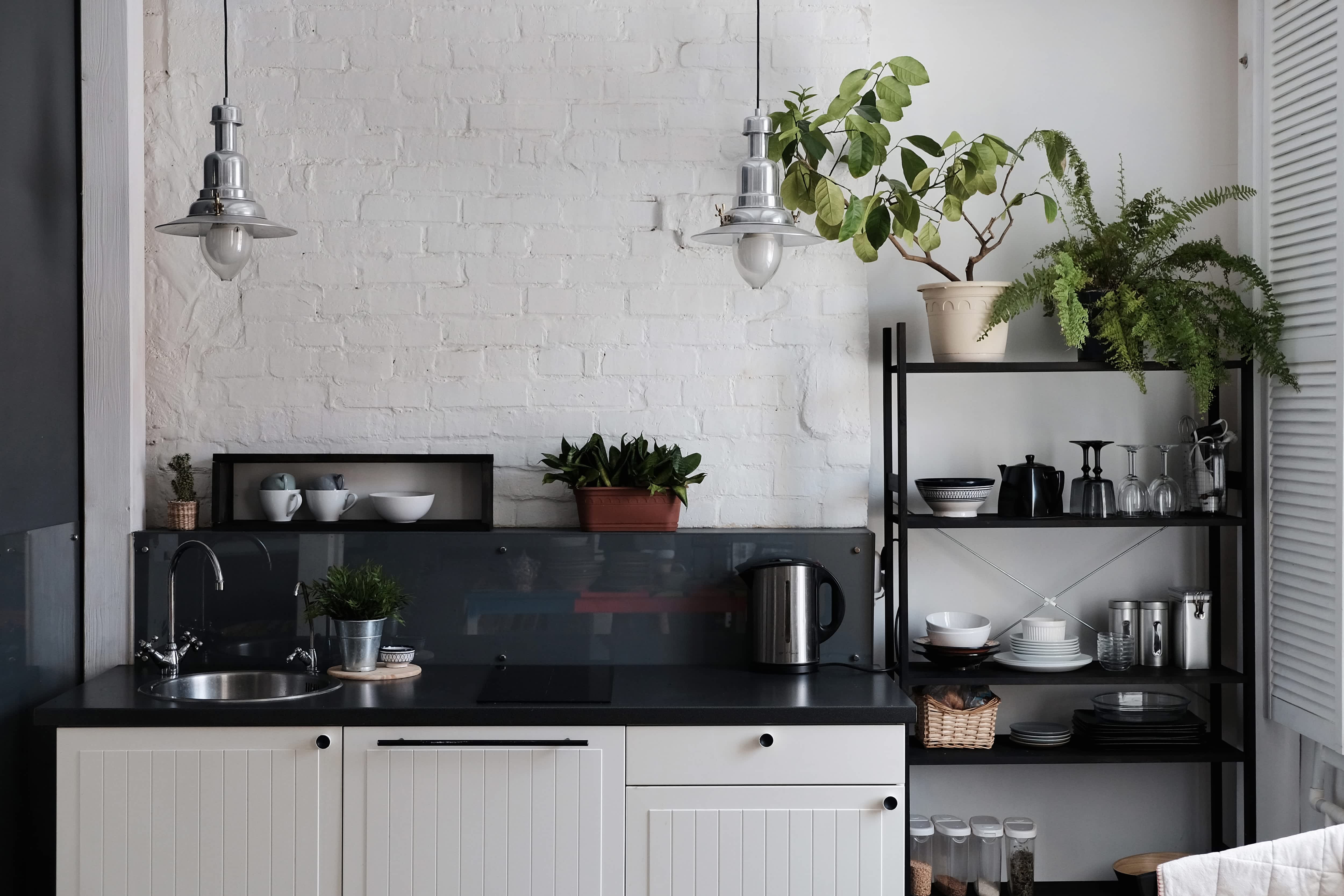 Modern baker’s rack in kitchen