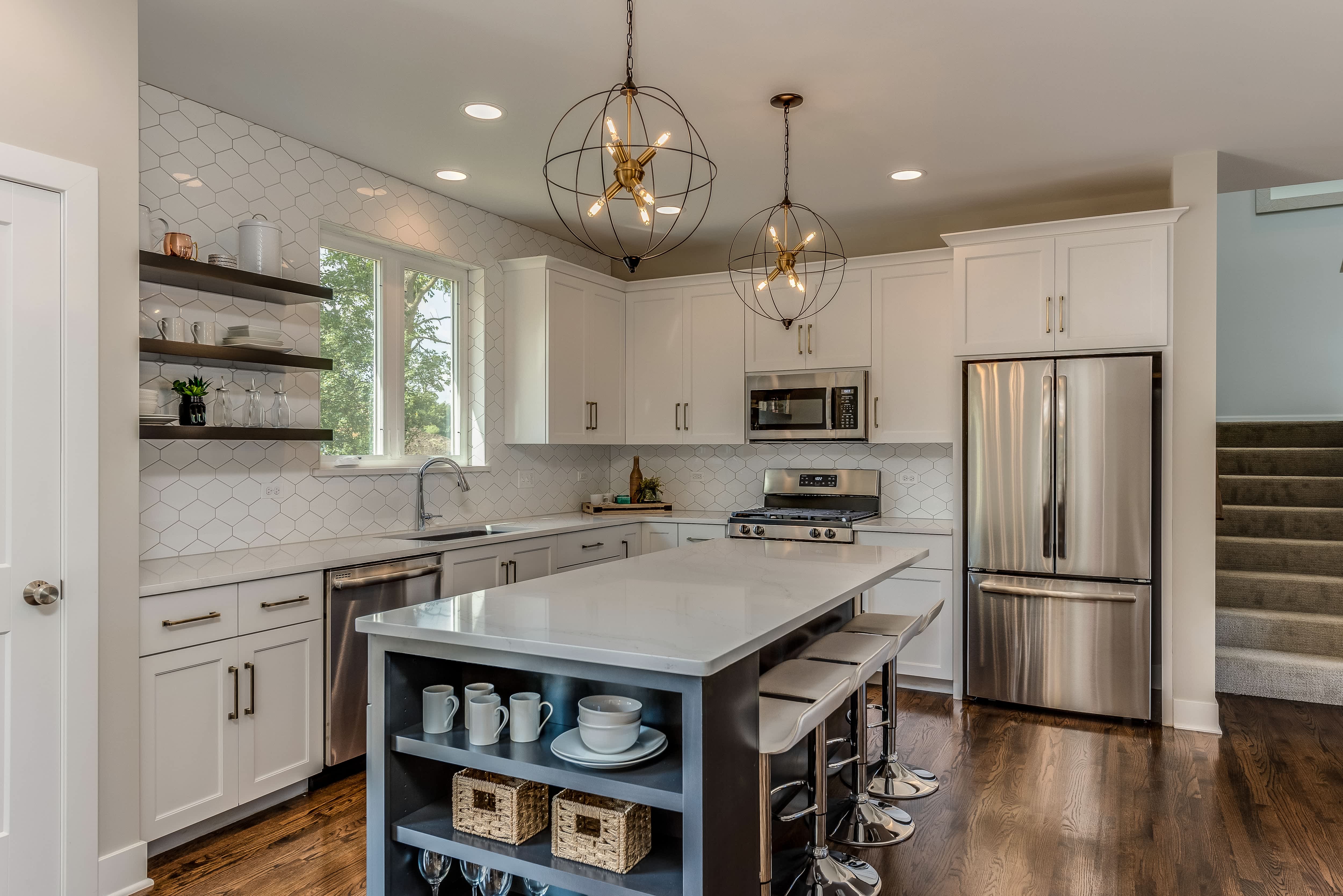 Large kitchen with island in the middle