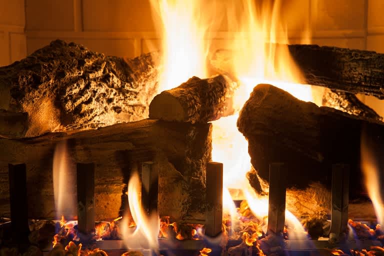 Logs burning in fire place