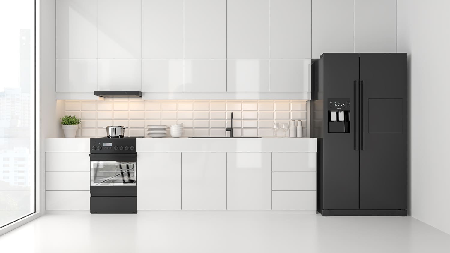 A minimal modern kitchen with rubber flooring