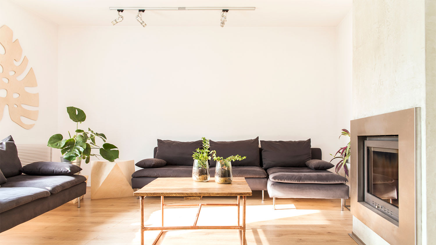 Bright modern living room with track lighting