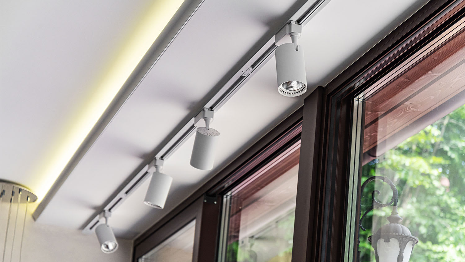 Closeup of track lighting in house