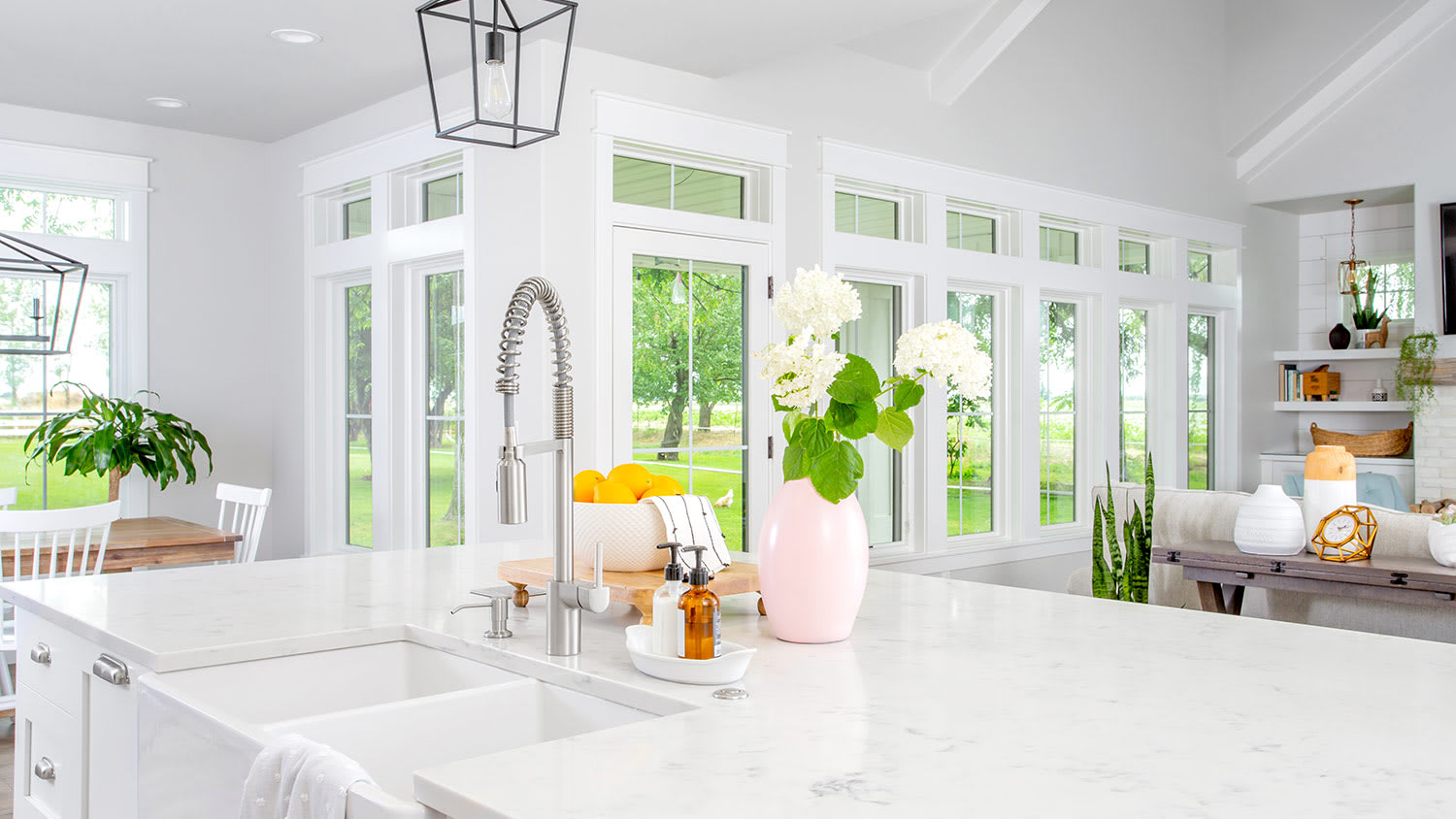 Kitchen with row of windows