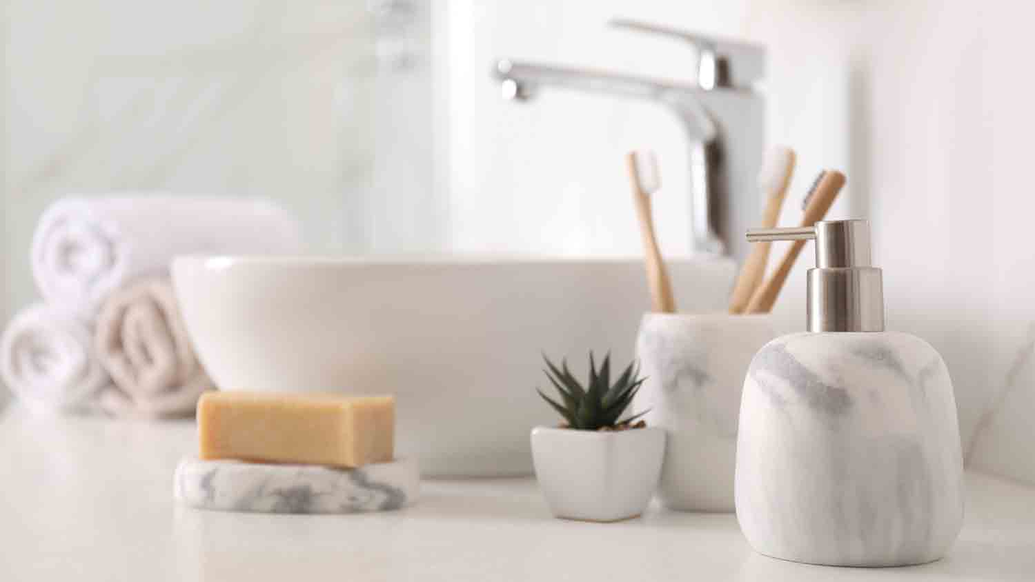 marble toiletries on the sink