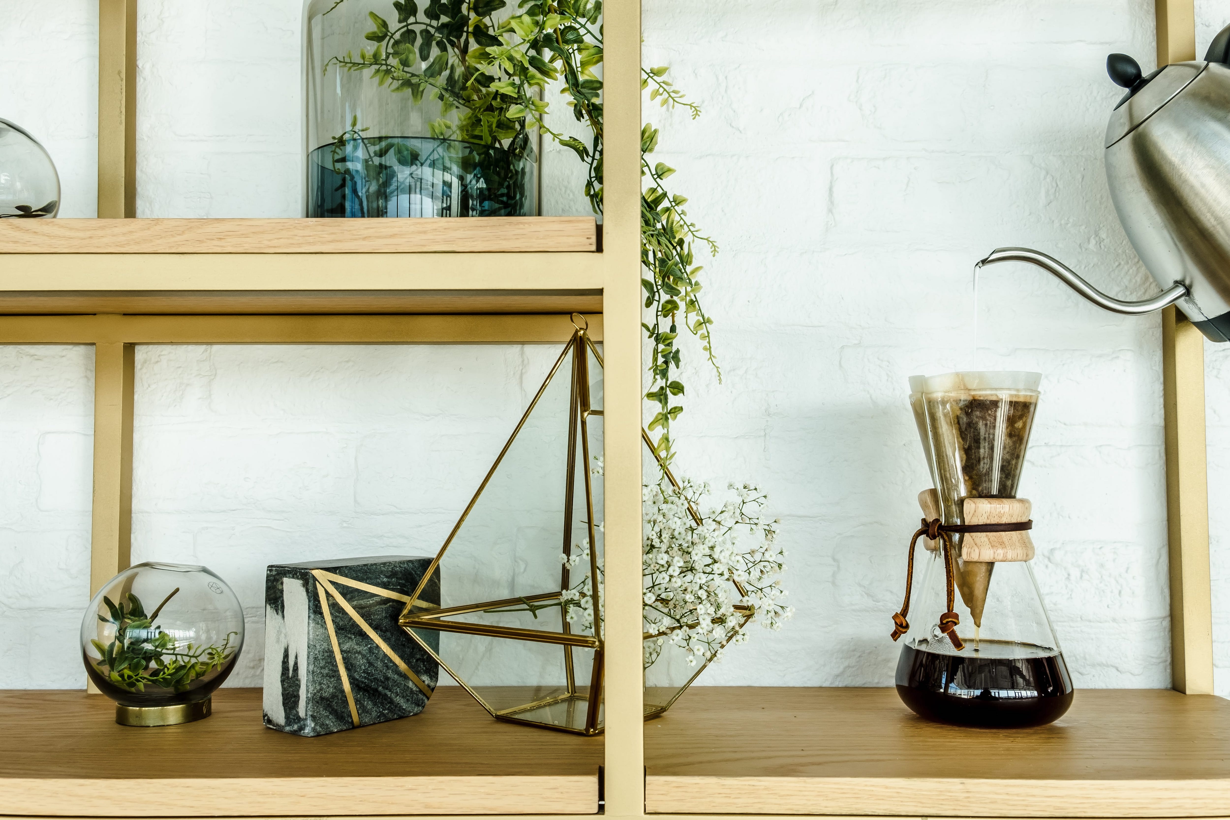 Coffee mug and coffee maker with chalkboard background