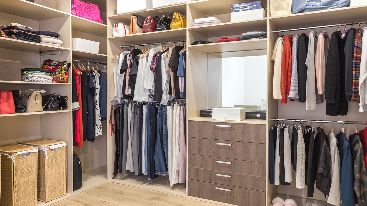 Big walk-in closet with organizers