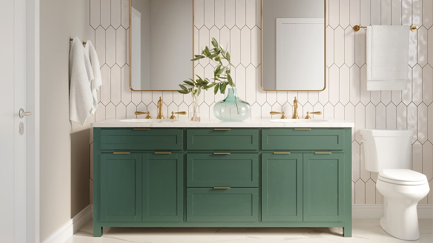 green and white bathroom interior