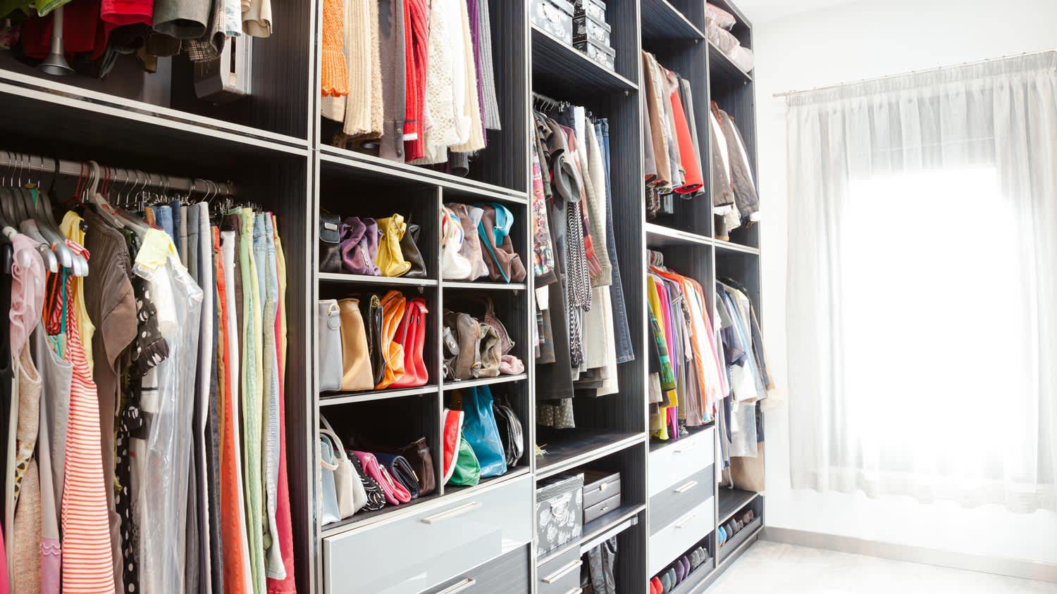 A bright walk-in closet