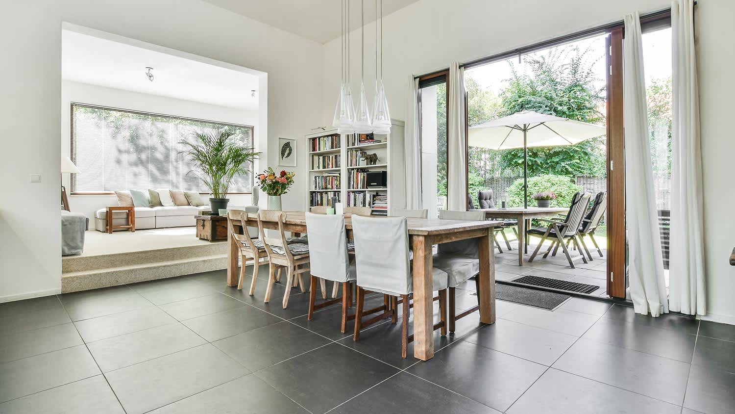 Nice dining room renovation with patio access