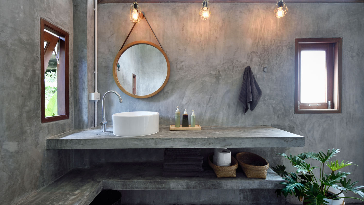 Vanity in a luxury concrete bathroom