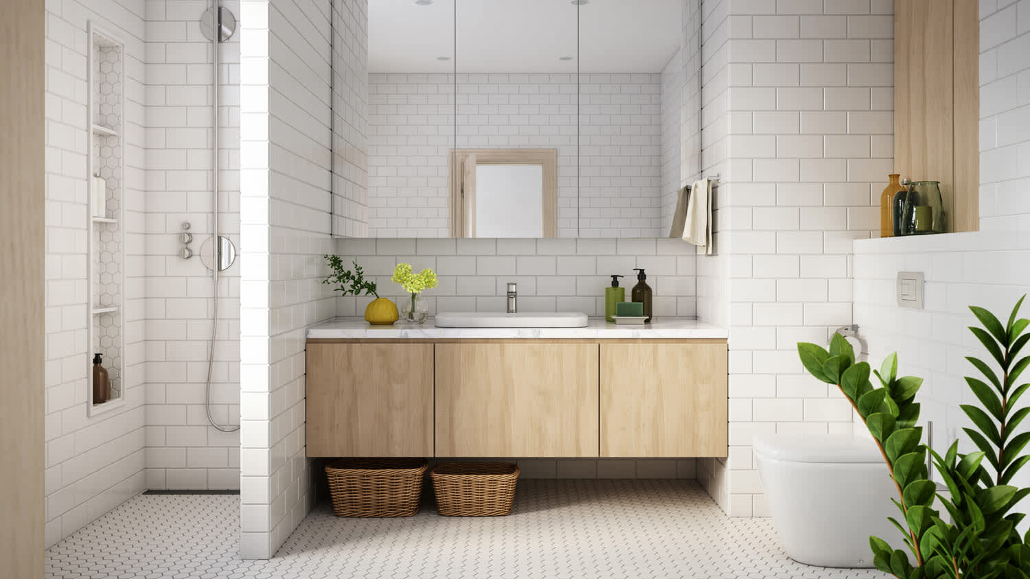 The interior of a modern bathroom